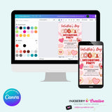 Valentine's Day Cookie Decorating Party Invitation, Editable Canva Template, Watercolor, Valentine Cookie Baking Party, Editable Canva Invite