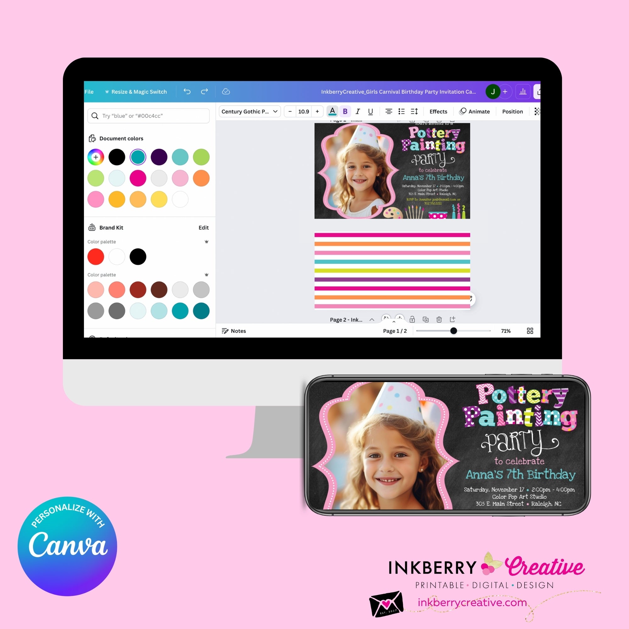 Pottery Painting Photo Party Invitation (Chalkboard Style) - Editable in Canva