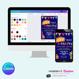 Taco Bout a Party Invitation (BLUE) Mexican Fiesta, Canva Template (Digital Printable File)