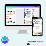 Pajamas and Prosecco Party Invitation (Navy Blue) - Editable in Canva