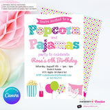 Popcorn and Pajamas Party Invitation - Kids Pizza Pajama Birthday Party Invite - Edit in Canva