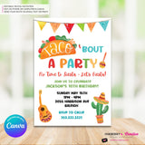 Taco Bout a Party Invitation (WHITE) Mexican Fiesta, Canva Template (Digital Printable File)