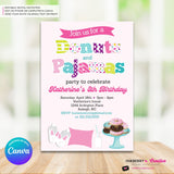 Donuts and Pajamas Party Invitation - Kids Donut Breakfast Pajama Birthday Party Invite - Edit in Canva