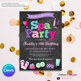 Spa Birthday Party Invitation - CHALK - Printable, Instant Download, Edit in Canva