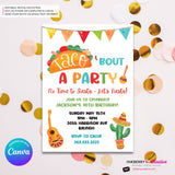 Taco Bout a Party Invitation (WHITE) Mexican Fiesta, Canva Template (Digital Printable File)