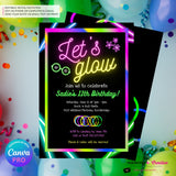 Neon Glow Party Invitation - Let's Glow Party Invite, Glow in the Dark, Roller Skate, Printable, Instant Download, Edit in CANVA PRO