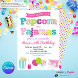 Popcorn and Pajamas Party Invitation - Kids Pizza Pajama Birthday Party Invite - Edit in Canva