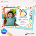 Alphabet Birthday Party Photo Invitation - Printable, Instant Download, Personalize and Edit in Canva