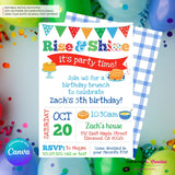 Rise and Shine Kids Birthday Breakfast Brunch Party Invitation (Boys), Pancakes, Bacon, Eggs, Waffles - Editable in Canva
