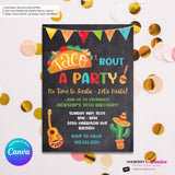 Taco Bout a Party Invitation (CHALK) Mexican Fiesta, Canva Template (Digital Printable File)
