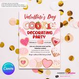 Valentine's Day Cookie Decorating Party Invitation, Editable Canva Template, Watercolor, Valentine Cookie Baking Party, Editable Canva Invite