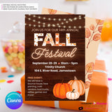 Fall Festival Invitation, Woodgrain Pumpkins, Editable Canva Template (5x7)