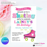Editable Roller Skating Birthday Party Invitation - Girls Roller Skate Party Invite, Roller Skating Rink Invite, Edit in Canva