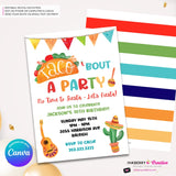 Taco Bout a Party Invitation (WHITE) Mexican Fiesta, Canva Template (Digital Printable File)
