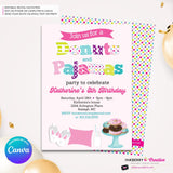 Donuts and Pajamas Party Invitation - Kids Donut Breakfast Pajama Birthday Party Invite - Edit in Canva