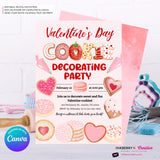 Valentine's Day Cookie Decorating Party Invitation, Editable Canva Template, Watercolor, Valentine Cookie Baking Party, Editable Canva Invite