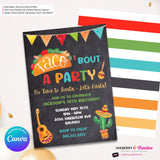 Taco Bout a Party Invitation (CHALK) Mexican Fiesta, Canva Template (Digital Printable File)