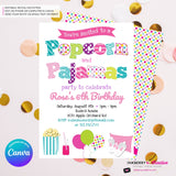 Popcorn and Pajamas Party Invitation - Kids Pizza Pajama Birthday Party Invite - Edit in Canva
