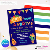 Taco Bout a Party Invitation (BLUE) Mexican Fiesta, Canva Template (Digital Printable File)