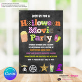 Halloween Movie Party Invitation - Chalkboard - Editable in Canva