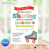 Editable Roller Skating Birthday Party Invitation - Boys Roller Skate Party Invite, Roller Skating Rink Invite, Edit in Canva