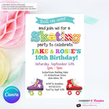 Editable Roller Skating Birthday Party Invitation, Boy Girl Roller Skate Party Invite, Roller Skating Rink Invite, Edit in Canva