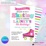 Editable Roller Skating Birthday Party Invitation - Girls Roller Skate Party Invite, Roller Skating Rink Invite, Edit in Canva