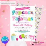 Popcorn and Pajamas Party Invitation - Kids Pizza Pajama Birthday Party Invite - Edit in Canva