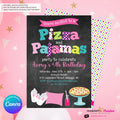 Pizza and Pajamas Party Invitation (Chalkboard Style) - Kids Pizza Pajama Birthday Party Invite - Edit in Canva