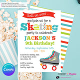 Editable Roller Skating Birthday Party Invitation - Boys Roller Skate Party Invite, Roller Skating Rink Invite, Edit in Canva