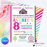 Carnival Theme Birthday Invitation for Girls - Editable in Canva