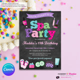 Spa Birthday Party Invitation - CHALK - Printable, Instant Download, Edit in Canva