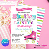 Editable Roller Skating Birthday Party Invitation - Girls Roller Skate Party Invite, Roller Skating Rink Invite, Edit in Canva