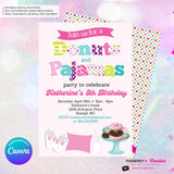 Donuts and Pajamas Party Invitation - Kids Donut Breakfast Pajama Birthday Party Invite - Edit in Canva