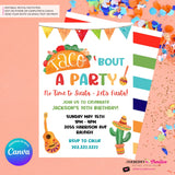 Taco Bout a Party Invitation (WHITE) Mexican Fiesta, Canva Template (Digital Printable File)