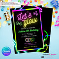 Neon Glow Party Invitation - Let's Glow Party Invite, Glow in the Dark, Roller Skate, Printable, Instant Download, Edit in CANVA PRO