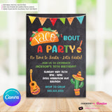 Taco Bout a Party Invitation (CHALK) Mexican Fiesta, Canva Template (Digital Printable File)