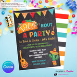 Taco Bout a Party Invitation (CHALK) Mexican Fiesta, Canva Template (Digital Printable File)