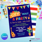 Taco Bout a Party Invitation (BLUE) Mexican Fiesta, Canva Template (Digital Printable File)