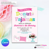 Donuts and Pajamas Party Invitation - Kids Donut Breakfast Pajama Birthday Party Invite - Edit in Canva