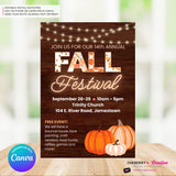 Fall Festival Invitation, Woodgrain Pumpkins, Editable Canva Template (5x7)
