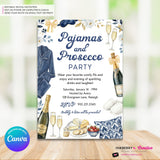 Pajamas and Prosecco Party Invitation (Navy Blue) - Editable in Canva