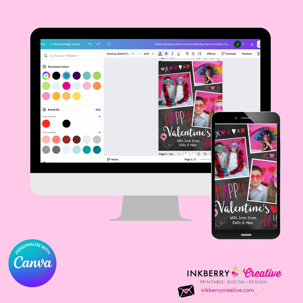 Chalkboard Doodles - Valentine's Day Photo Card - Personalize and Edit in Canva