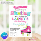 Editable Roller Skating Birthday Party Invitation - Girls Roller Skate Party Invite, Roller Skating Rink Invite, Edit in Canva
