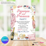 Pajamas and Prosecco Party Invitation (Pink) - Editable in Canva