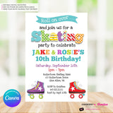 Editable Roller Skating Birthday Party Invitation, Boy Girl Roller Skate Party Invite, Roller Skating Rink Invite, Edit in Canva