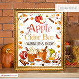 Apple Cider Bar Sign, Fall Drink Station Printable, Hot Apple Cider Bar, Autumn Party Sign, Thanksgiving Decor, Instant Download 8x10