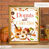 Donuts & Cider Bar Sign, Fall Party Printable, Apple Cider Donut Bar, Autumn Brunch Sign, Thanksgiving Food Station, Instant Download 8x10