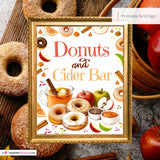 Donuts & Cider Bar Sign, Fall Party Printable, Apple Cider Donut Bar, Autumn Brunch Sign, Thanksgiving Food Station, Instant Download 8x10