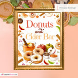 Donuts & Cider Bar Sign, Fall Party Printable, Apple Cider Donut Bar, Autumn Brunch Sign, Thanksgiving Food Station, Instant Download 8x10